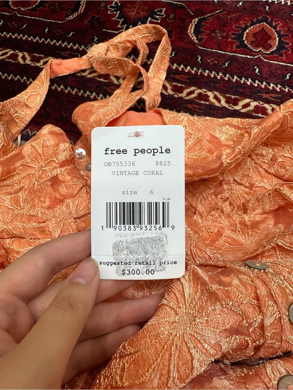 Free People Peach Lace Midi Dress with Button Front and Tie Straps - Picture 4 of 4